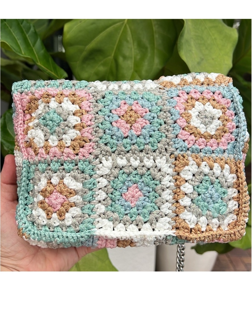 Kurt Geiger Kensington crochet patchwork boho crossbody bag pastel blue pink - Picture 13 of 13